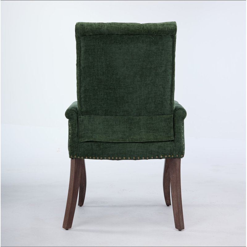 Chaise de salle à manger rembourrée en tissu de chenille, pieds courbés en bois massif, élégante chaise de salle à manger avec accoudoirs pour salle à manger club, paquet simple, SW1895OL