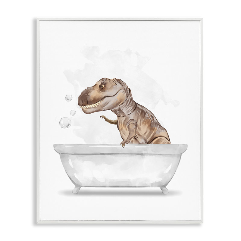 Dinosaure T-Rex dans un bain moussant blanc brun, H 20 po x l 16 po, Giclée encadrée blanc bord de mer