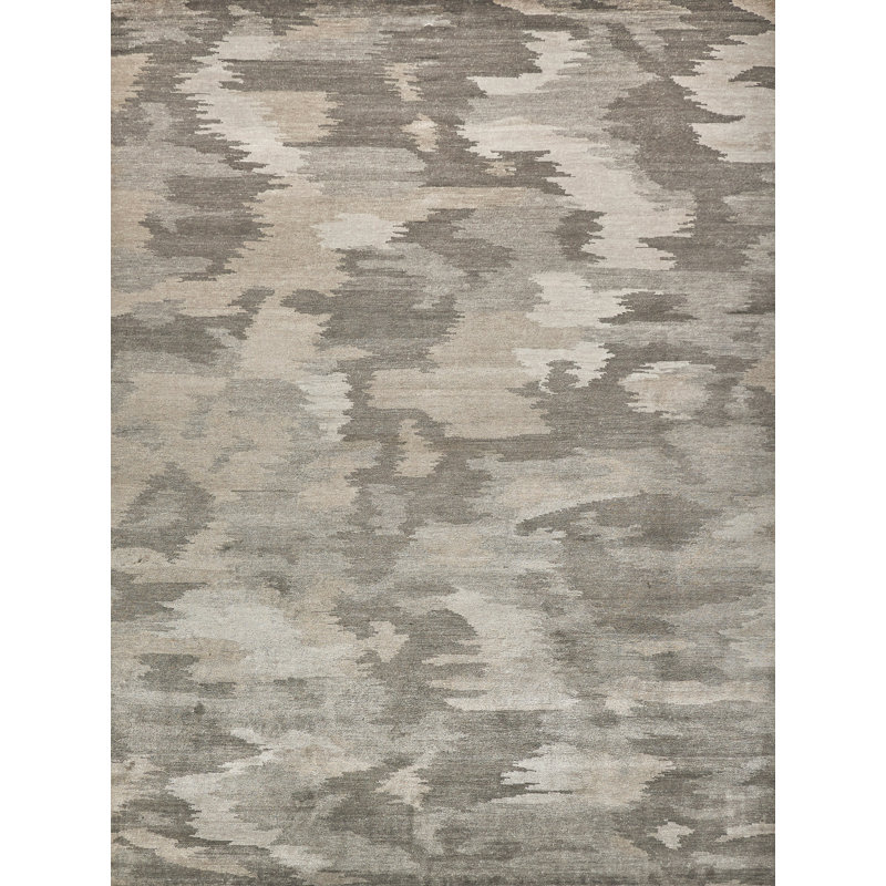 Silk Abstract Area Rug in Light Silver/Gray, Rectangle 9'6" x 17'