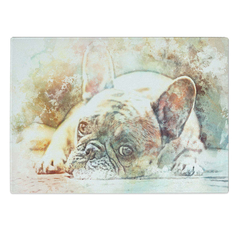 Glass Fawn French Bulldog Dog in Abstract Chopping Board, 28.5 cm W x 20 cm L