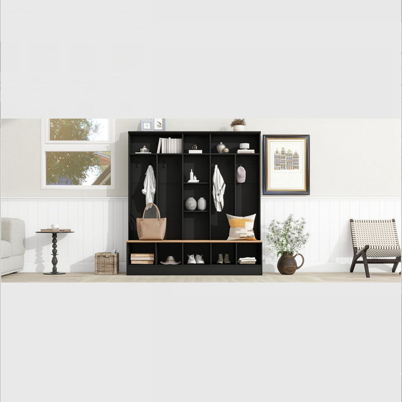 Yomaly Hall Tree with Bench and Shoe Storage, Black