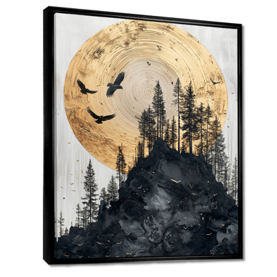 Corbeau gothique Gouker sous une lune dorée II - art mural Corbeau pour le salon