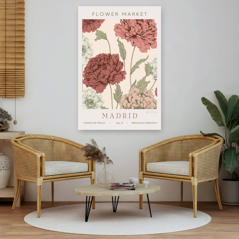 Madrid Flower Market Classic Delicate Elegant Peony Rose Flower Nature Wall Art Print 1 Piece Wrapped Canvas Wall Art