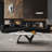 51.18" Modern Oval Coffee Table, Glossy Sintered Stone Table top, N-Shaped Carbon Steel Leg