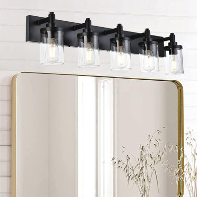 Modern 5-Light Bathroom Vanity Lighting Fixture With Clear Glass Shade, Wall Mounted For Bathroom, Kitchen, Living Room, And Hallway