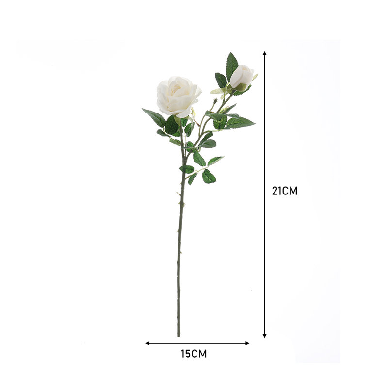 Silk Rose Arrangement, White, 21cm H x 15cm W x 15cm D