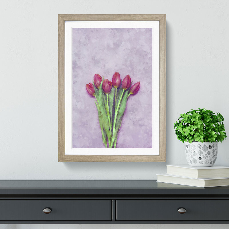 A Bunch of Pink Tulips - Picture Frame Painting Print, 63cm H x 45cm W x 2cm D, Oak Framed