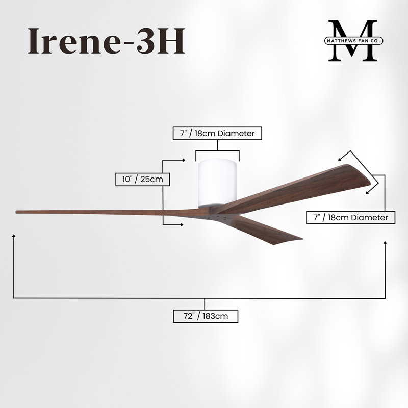 Irene Ceiling Fan, Gloss White, Walnut Tone, 72"