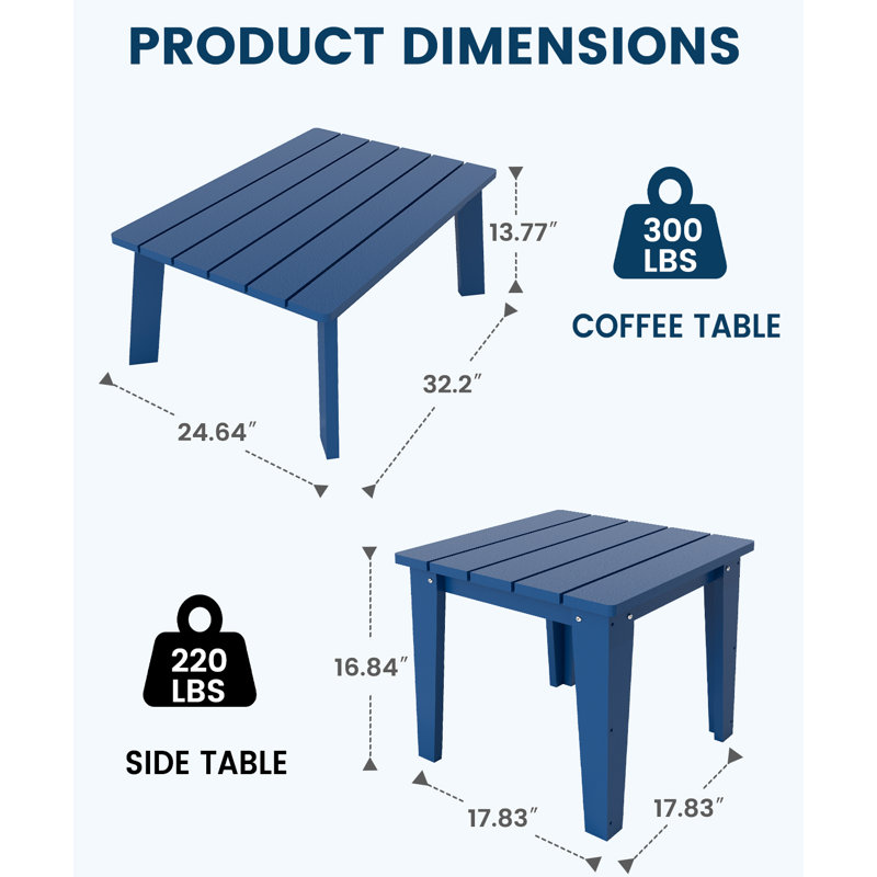 Table basse d'extérieur 2 pièces Hdpe, Blue/White