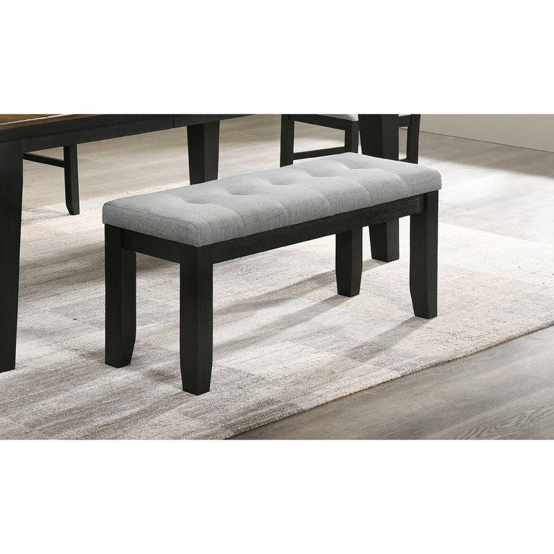 Banc de salon avec revêtement gris et pieds fuselés en bois, sièges rembourrés de style contemporain, Gris