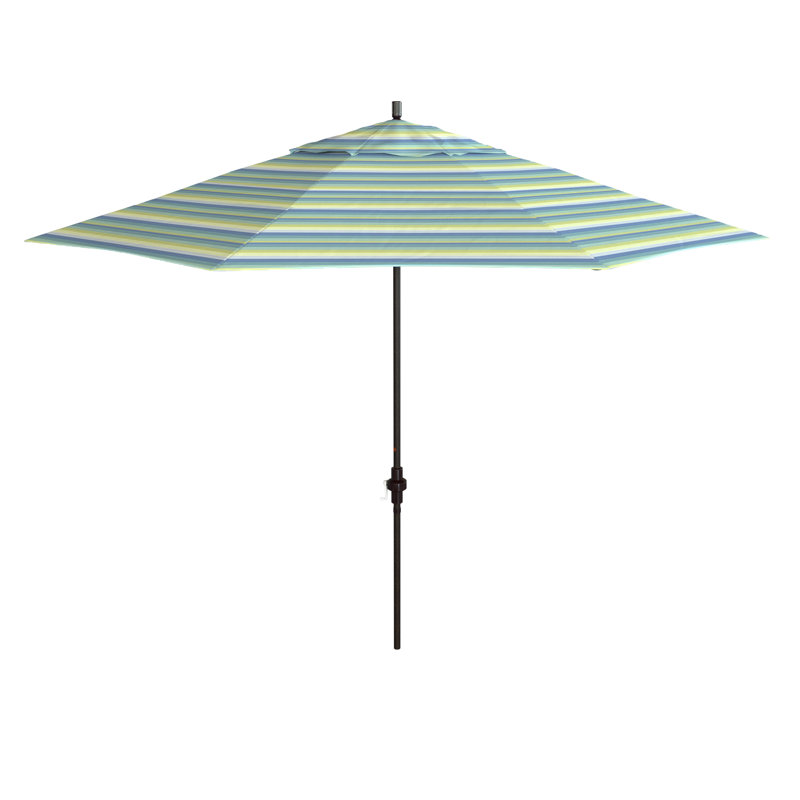 Parasol de patio en bronze 11 pieds avec manivelle en aluminium nervuré à Seville Seaside Sunbrella