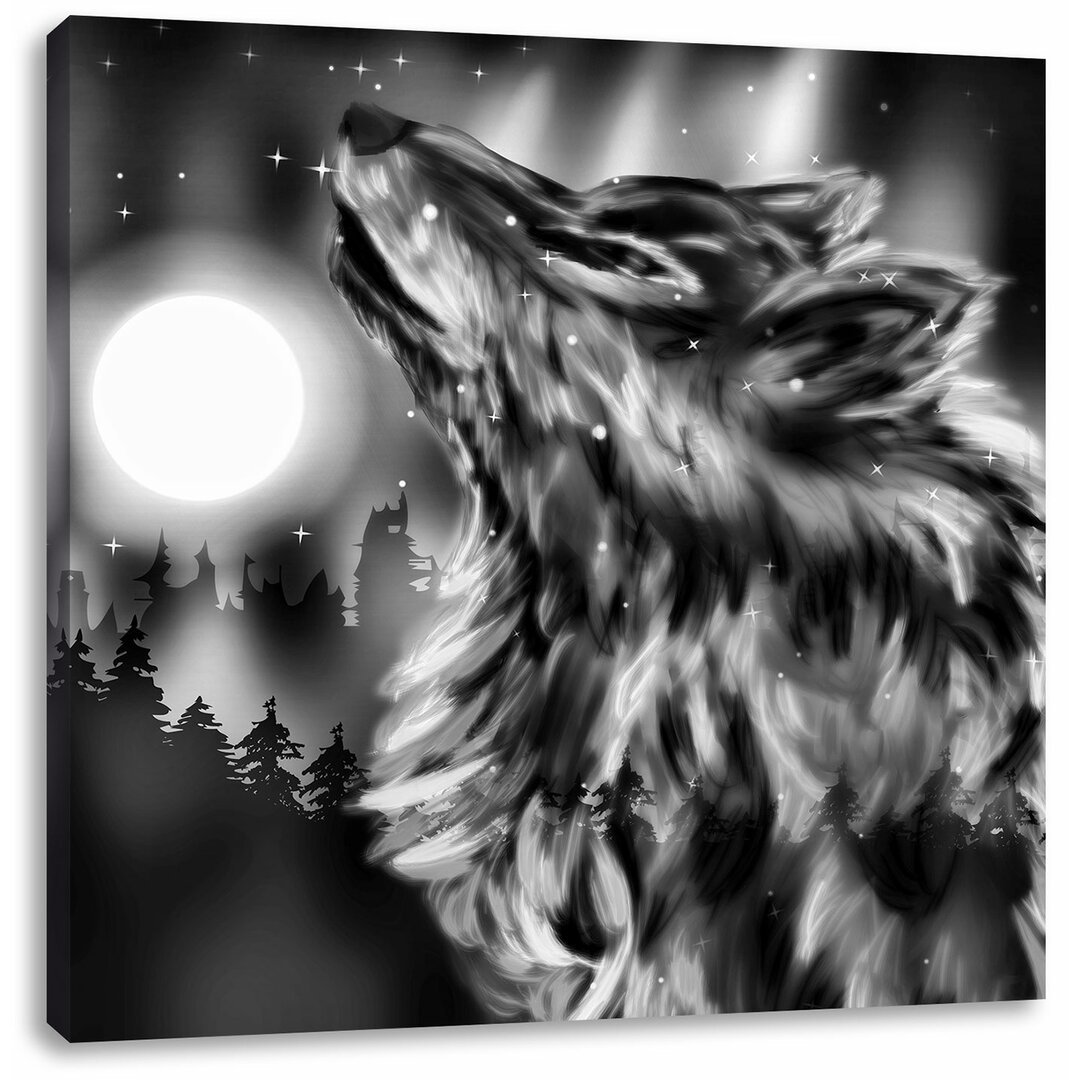 Leinwandbild Abstrakter Wolf mit Mond