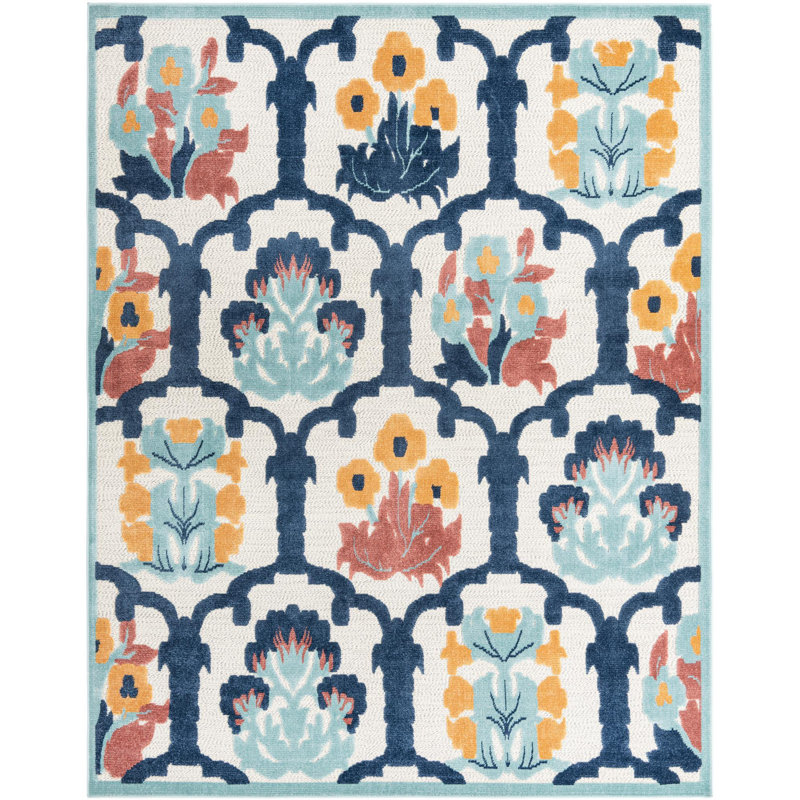 Outdoor Askersund Area Rug Ivory-Navy Blue Color, Rectangle 7'10" x 10'