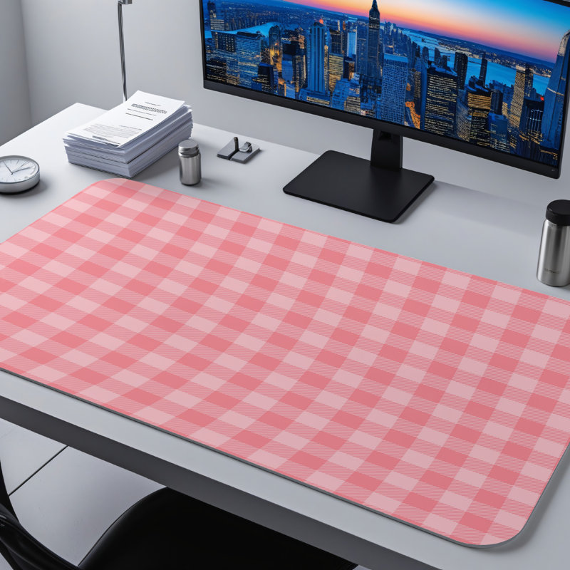 Desk Mat, 31.5cm H x 15.5cm W x 0.25cm D, Pink Gingham Checkered