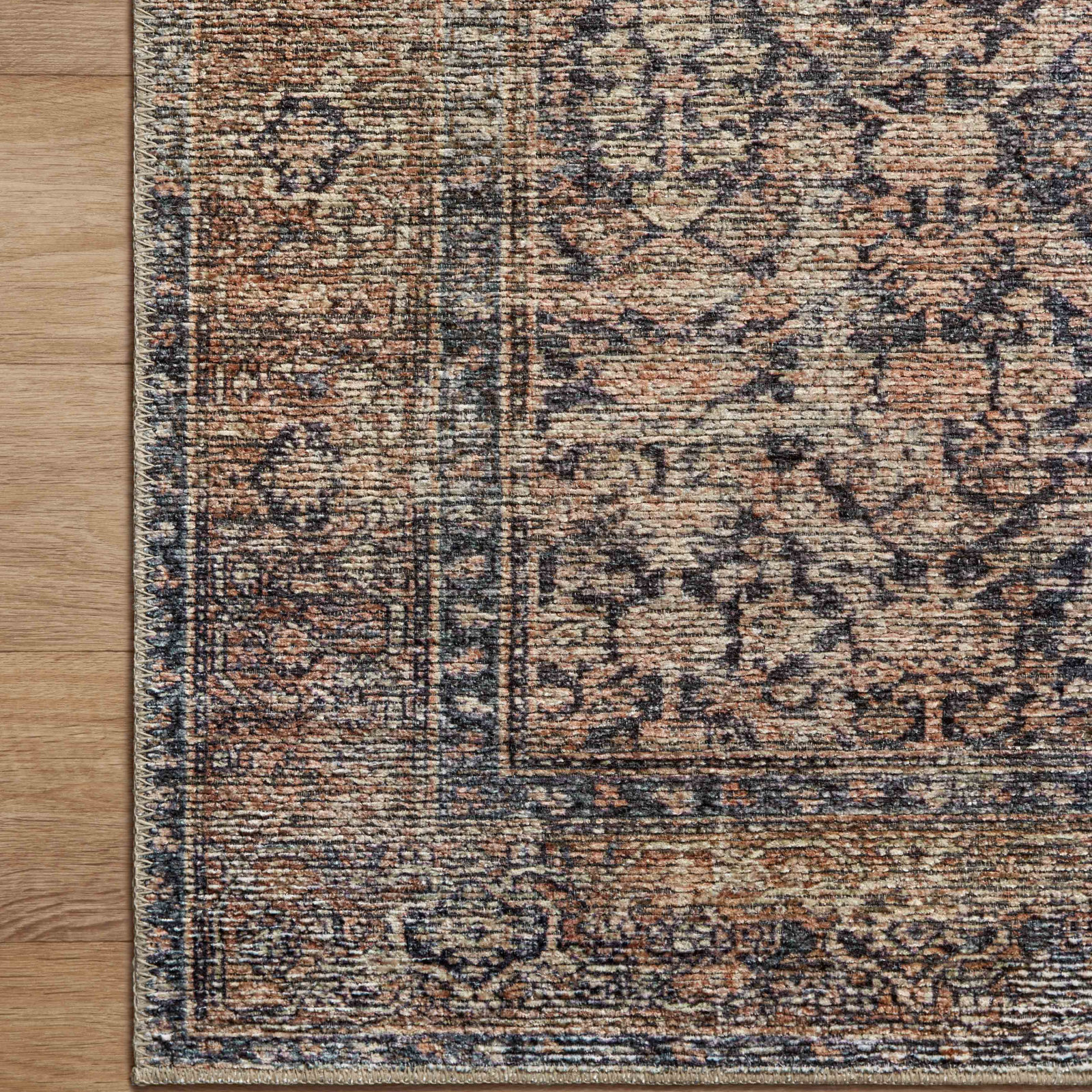 Billie Oriental Ink / Salmon Area Rug, Square 1'6"