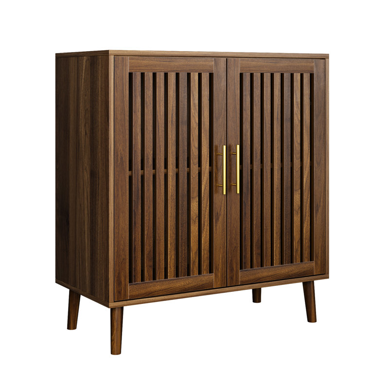 Buffet Cabinet - Walnut With Large Storage Compartments Louvered Doors Walnut, For Dining & Living Rooms