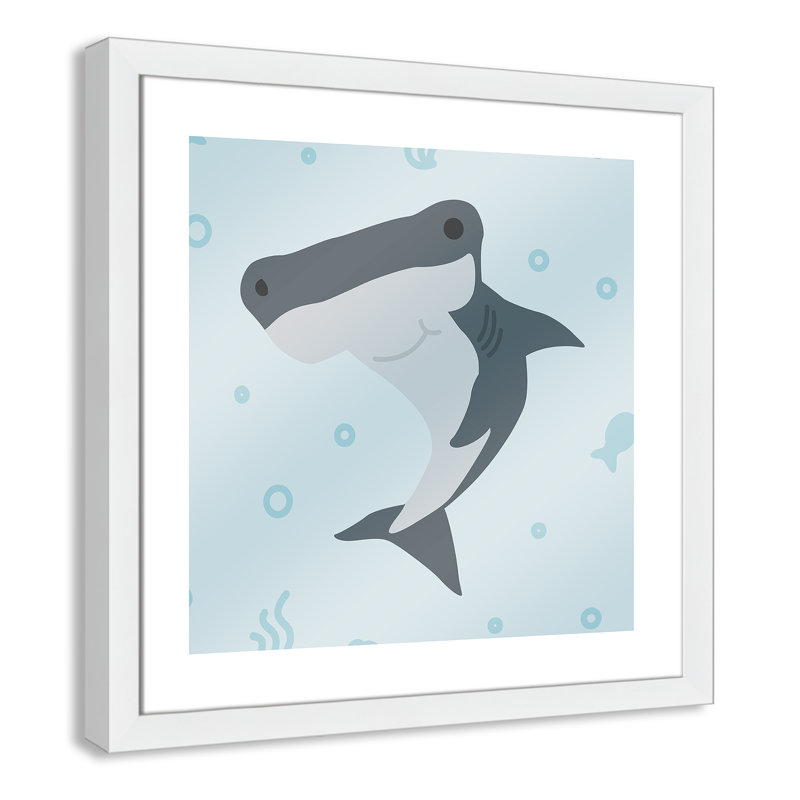 Impression sur papier Happy Hammerhead, H 16 po x l 16 po x P 0,6 po, Encadré plat blanc