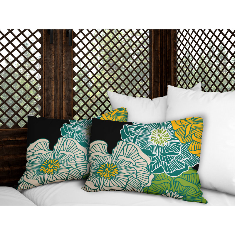 Floral Outdoor Reversible Throw Pillow, Emerald