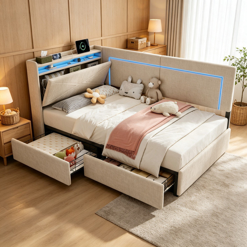 Bed, Beige