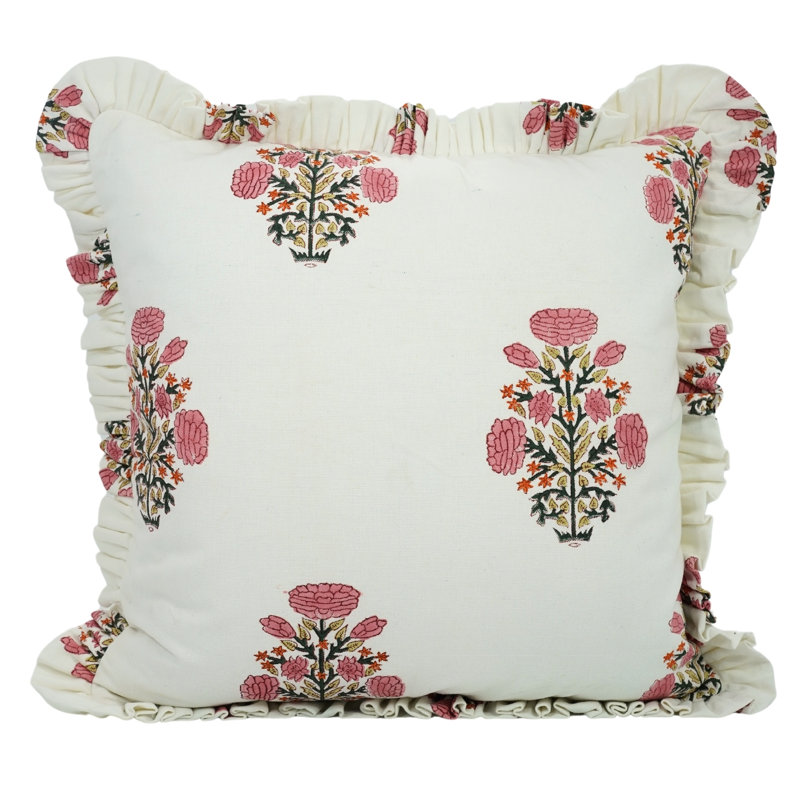 Housse de coussin en tissu de coton rose bohémien à motif à la main 16 x 16 po Fab divine, H 18 po x l 18 po