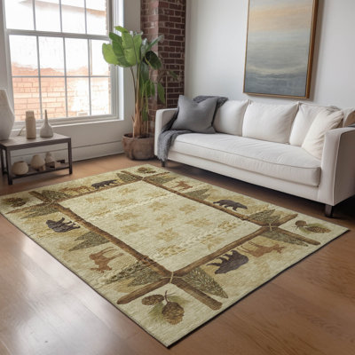 Premium Machine Washable Markhi AMF142 Khaki Rug