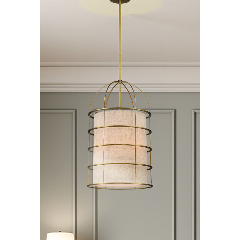 Everly Quinn Gateway Park Soft Brass With Oatmeal Linen Pendant Light