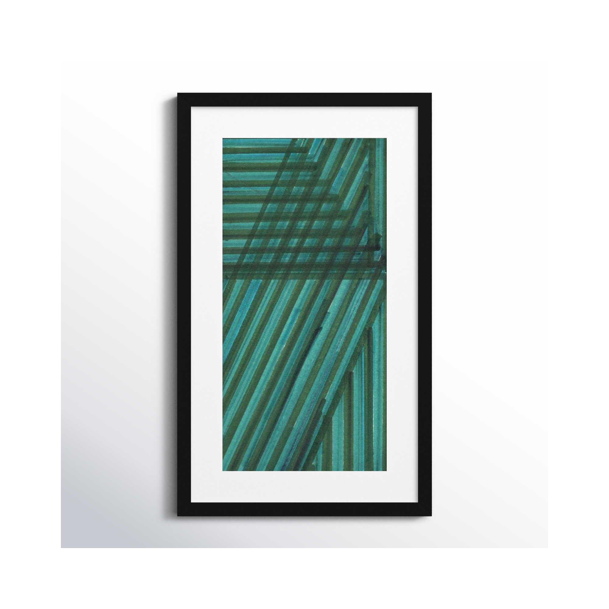 Line Study Blue by Charles Mcmullen, 25.12" H x 15.12" W x 0.88" D, Black Framed Paper