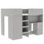 Lit mezzanine double en bois avec garde-robe intégrée, bureau, tablettes et tiroirs de rangement, gris