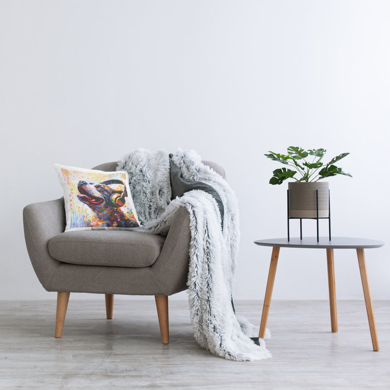 Coussin décoratif imprimé Happy Dog & Headphones par Leon Devenice