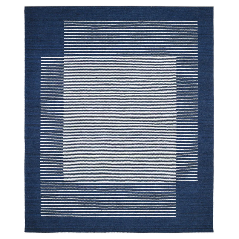Tapis rayé bleu marine tissé à la main Nevins, Rectangle 8 pi x 10 pi