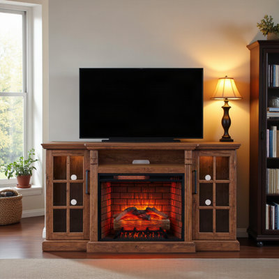65" Fireplace TV Stand for TVs up to 75",with 28" Electric Fireplace and LED Light
