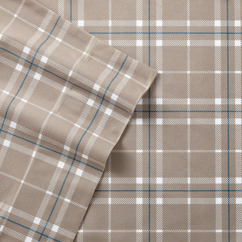 Micro Flannel® Printed Deep-Pocket Sheet Set, Twin Sheet Set with 1 Pillowcase, Carlton Plaid Bark
