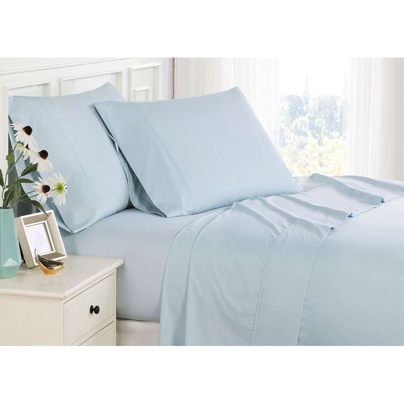 Full Percale Blue Cotton Deep Pocket Sheet Set