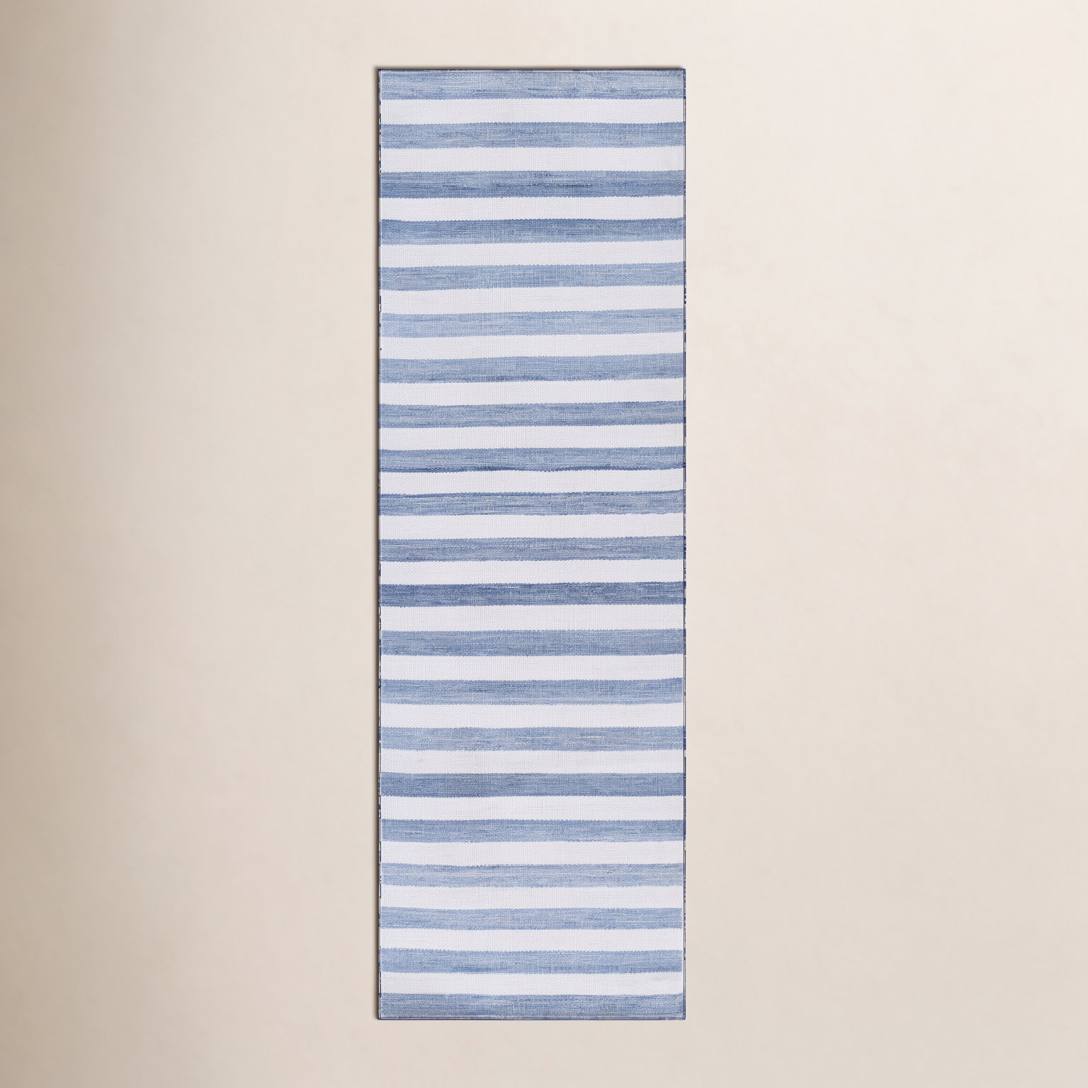 Rockaway Blue Hand-Woven Striped Outdoor Rug, 2'3" X 8' Runner