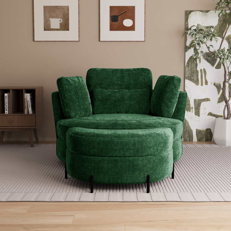 Fauteuil d'appoint pivotant moderne surdimensionné 49,6 po avec coussins et repose-pieds, Vert