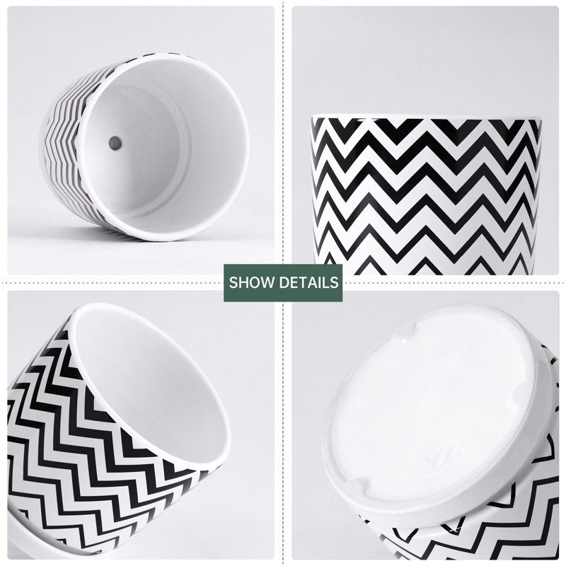 Set of 4 White Ceramic Planters with Drainage Holes