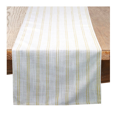 Beige-white Modern Striped Linen Blend Table Runner