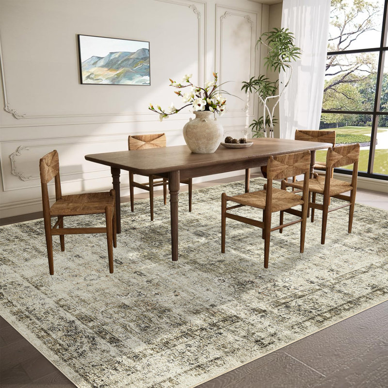 Machine Washable Rug with Rubber Backing for Living Room Oriental Non-Slip Area Rug Easy-Cleaning Vintage Floor Carpet for Bedroom Dining Room Office Playroom Nursery