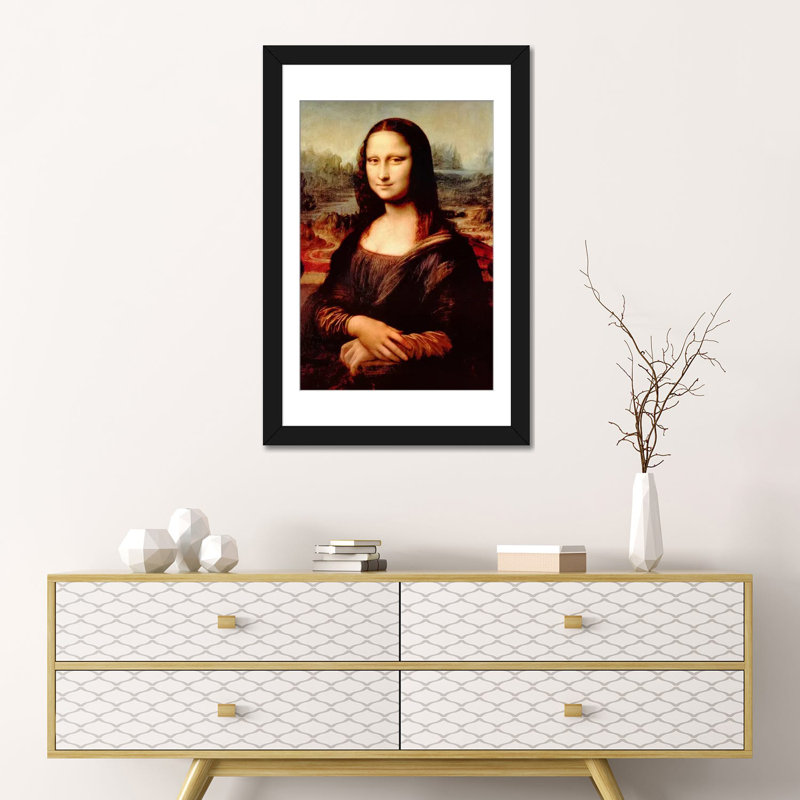 «Mona Lisa» par Leonardo Da Vinci, reproduction sur toile tendue, H 24 po x l 16 po x P 1 po, Papier d'art encadré noir