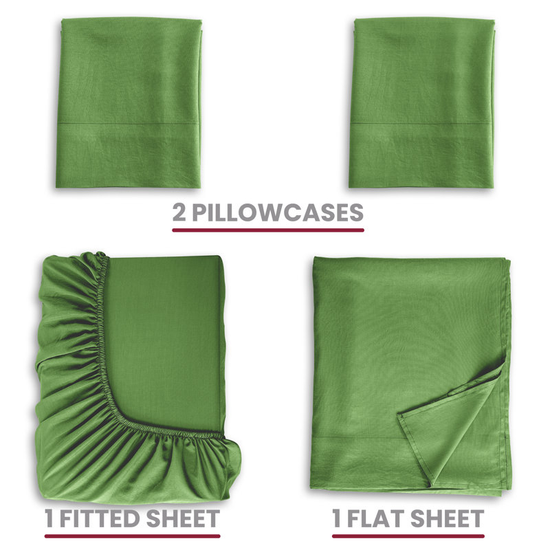 Luxury 4 Piece Solid Sheets Soft Rayon From Bamboo Blend Bedding Sheet Set, King, Sage