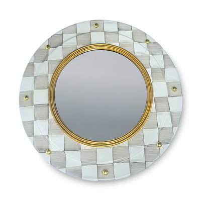 Mocha Check Round Enamel Wall Mirror