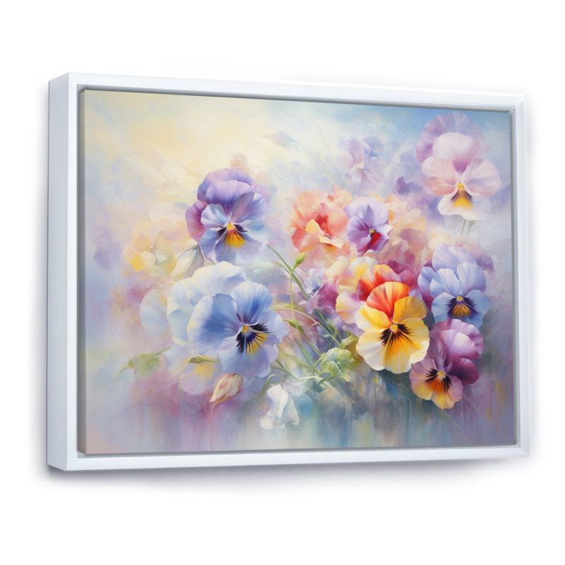 " Colourful Pansies Romantic Impression III ", 30" H x 40" W x 1.5" D, White Floater Framed