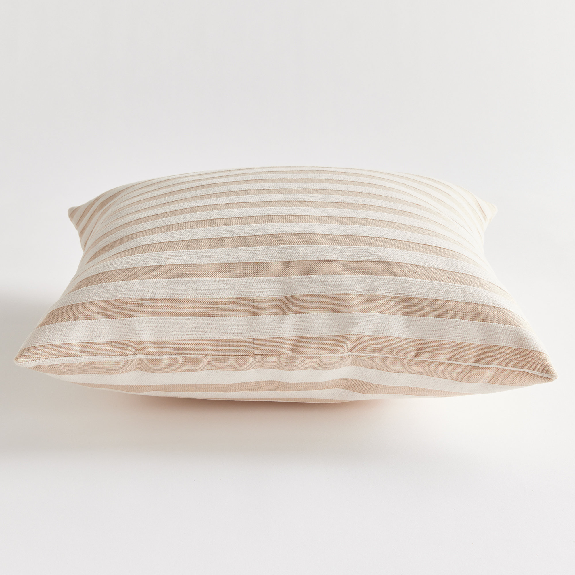 Striped Indoor/Outdoor Reversible Throw Pillow, Khaki/Cream, Square 20"