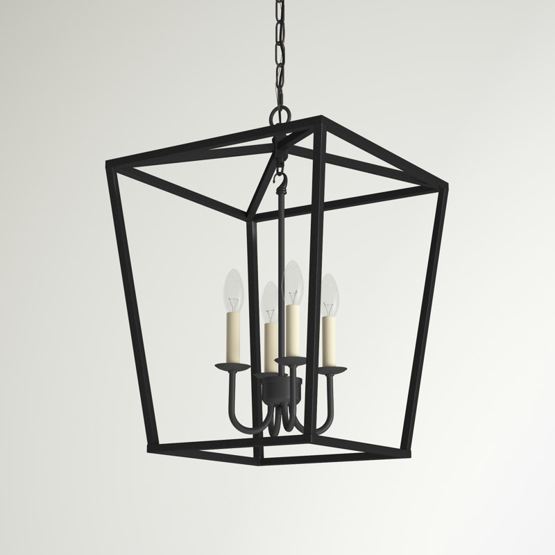 Finnick 4-Light Dimmable Iron Geometric Lantern Chandelier, Black