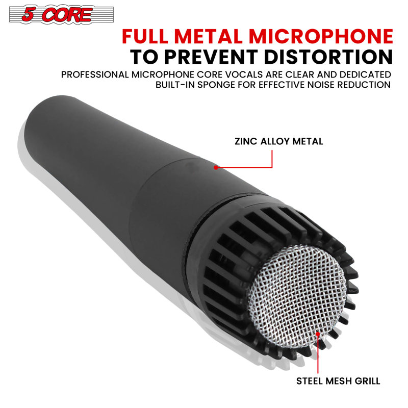 5 Core Microphone Professional Unidirectional Dynamic Neodymium Mic with On/Off Switch, Cable Clip