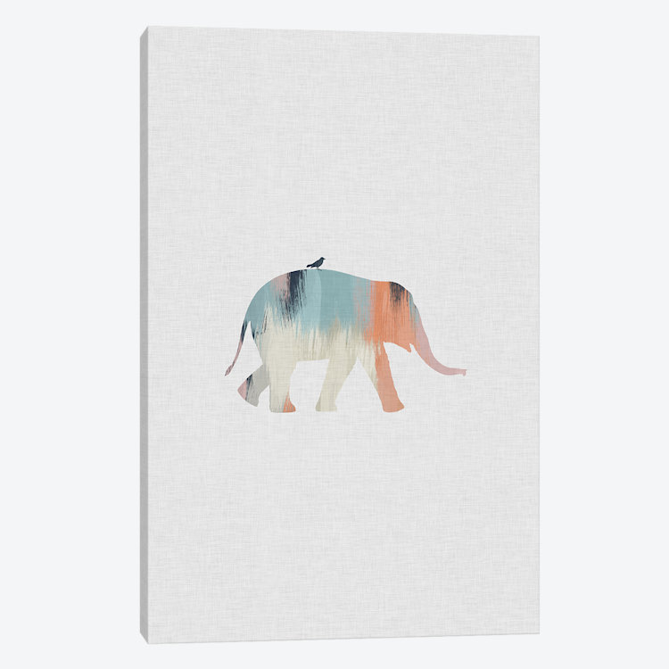 «Pastel Elephant», reproduction d'impression sur toile, H 18 po x l 12 po x P 1,5 po, Toile tendue, Pas de tapis