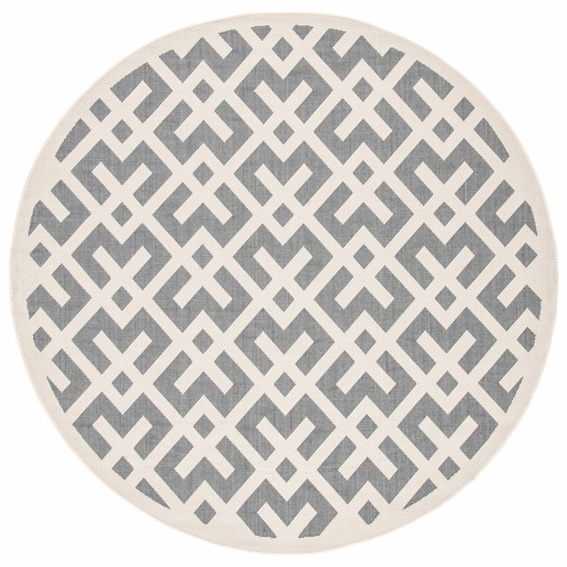 Tapis d'intérieur / extérieur gris / os tissé à plat à la main Arneshia, Rond 5 pi 3 po