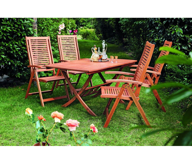 Adalmiina 4 - Person Wood Patio Dining Set with Rectangular Table