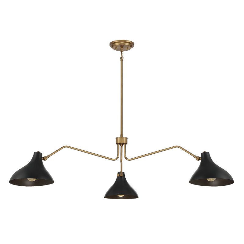 Lustre 3 lumières en acier à intensité variable Elyse, Laiton naturel, Noir