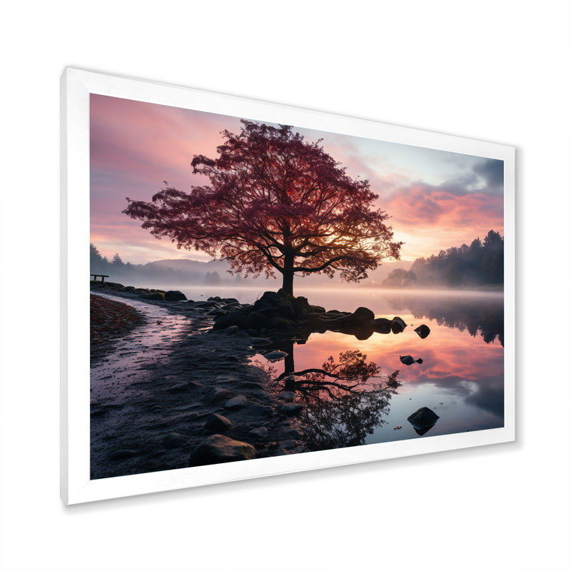 «Lake Serenity Pastel Sunrise in Autumn I», reproduction sur toile, H 24 po x l 32 po x P 1 po, Cadre simple blanc